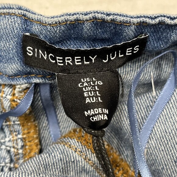 Sincerely Jules Y2K Dress Womens L Denim Strapless Cropped Wide Leg Smocked - Picture 13 of 14